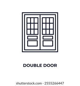 double door  outline icon. Linear vector from furniture concept. Thin line double door  icon isolated on white background