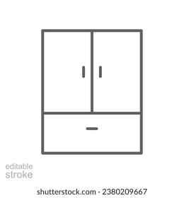 Icono del refrigerador de doble puerta. Estilo de contorno simple. Frigorífico, cocina, casa, concepto de interior casero. Símbolo de línea delgada. Ilustración vectorial aislada. Trazo editable.