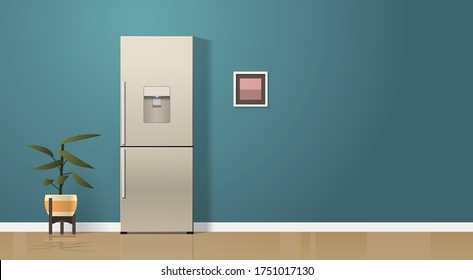 double door refrigerator in modern kitchen interior home appliance concept horizontal vector illustration