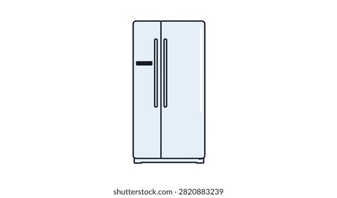 Double door refrigerator vector line art illustration with minimalist modern design, suitable for kitchen appliance themes.
