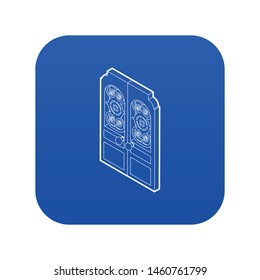 Double doors icon blue vector isolated on white background