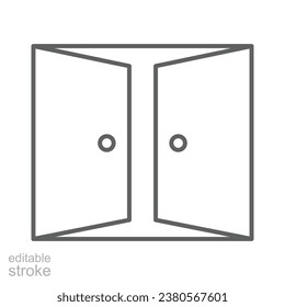 Double doors icon. Simple outline style. Door, open, double, enter, exit, entrance, front, gate, doorway, house, home interior concept. Thin line symbol. Vector illustration isolated. Editable stroke.