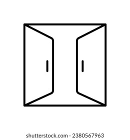 Icono de doble puerta. Estilo de contorno simple. Puerta, abierta, doble, entrar, salida, entrada, frontal, puerta, puerta, casa, interior de casa. Símbolo de línea delgada. Ilustración vectorial aislada.