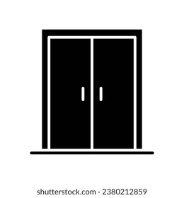 Double doors icon. Simple solid style. Door, close, enter, exit, entrance, front, doorway, house, home interior concept. Silhouette, glyph symbol. Vector illustration isolated.