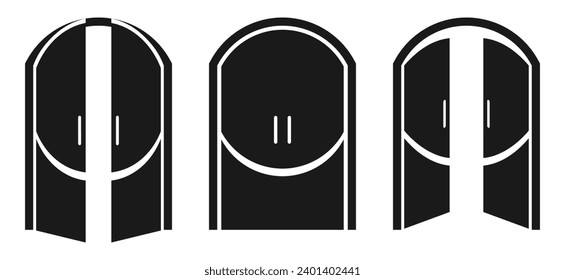 Vector de icono de doble puerta. puerta abierta y cerrada, dentro y fuera, símbolo para el diseño del sitio web, logotipo y aplicación. Ilustración vectorial aislada en fondo blanco.