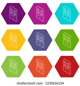 Double doors icons 9 set coloful isolated on white for web