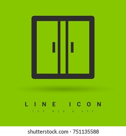 Double Doors Minimal Icon. Closet Line Vector Icon For Websites And Mobile Minimalistic Flat Design.