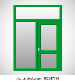 Double doors open onto a terrace or balcony in vector graphics