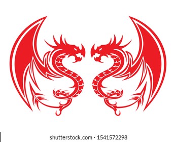 Double Dragon Tattoo Red Color Silhouette Stock Vector (Royalty Free ...