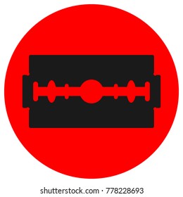 Double edge safety razor blade icon in red circle. Vector.