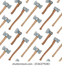 Double edged axe. Seamless pattern with axes. Vector illustration.