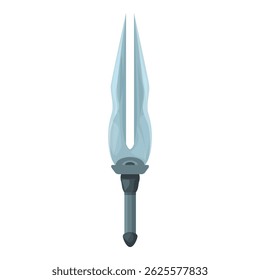 Double edged fantasy short sword with blue blade pointing upwards