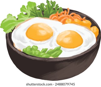 Double egg with curry menu illustration