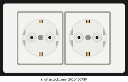 Ilustración vectorial de salida eléctrica doble aislada en fondo blanco. Fuente de alimentación eléctrica de enchufe interior. 