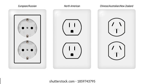 Doble enchufe eléctrico. Ilustración vectorial 3D realista.