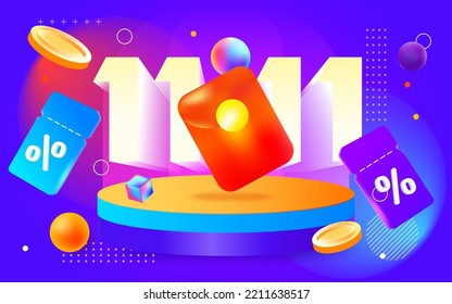 Double eleven, double twelve, e-commerce promotion background, vector illustration