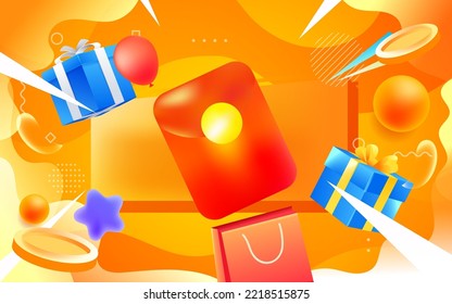 Double eleven, double twelve, online shopping promotion with red envelopes and gift boxes on the background, vector illustration