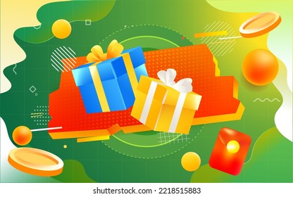 Double eleven, double twelve, online shopping promotion with red envelopes and gift boxes on the background, vector illustration