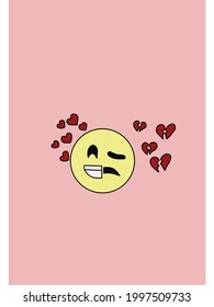 A Double Emoji With Happy And Sad Face With Red Hearts