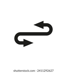 Double ended arrow with rounded bent semi circular ends. Vector illustration. 