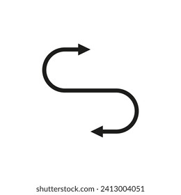 Double ended arrow with rounded bent semi circular ends. Vector illustration.
