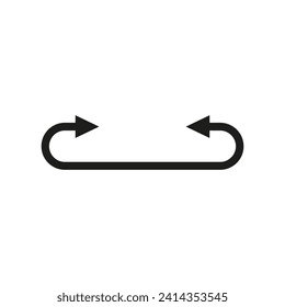 Double ended arrow with rounded bent semi circular ends. Vector illustration.