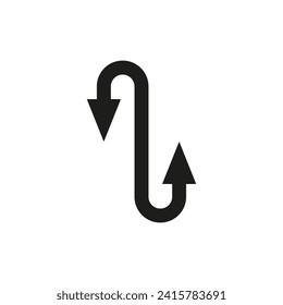 Double ended arrow with rounded bent semi circular ends. Vector illustration.