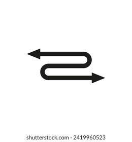 Double ended arrow with rounded bent semi circular ends. Vector illustration.
