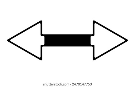 Double ended arrow vector design for website, app and logo design. Dual sided black arrow vector, icon, silhouette design with stroke line. Vector illustration of duel side arrow.