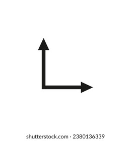 Double ended corner arrow. Right angle 90 degrees. Folded in half dual sided arrow.