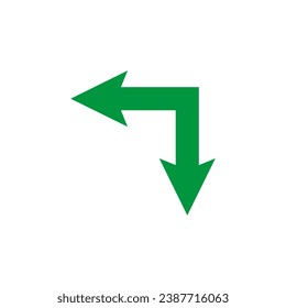 Double ended green arrow. Dual sided arrow. Corner wide shape. Vector illustration and symbol.