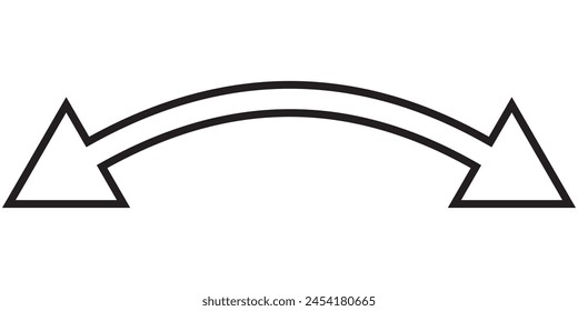 Double ended line arrow vector design. Dual sided line arrow vector, icon, silhouette design. Semicircular curved red arrow. Vector illustration of duel side arrow.