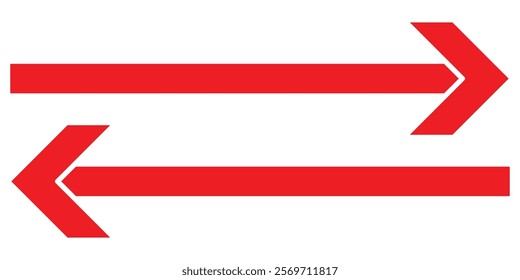 Double ended red arrow vector design. Two side arrows icon. Dual sided red arrow vector, icon, silhouette design. Vector illustration