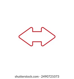 Double ended straight outline red arrow pointer. Dual wide arrow. Vector illustration on white background. 