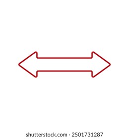 Double ended straight outline red arrow pointer. Dual wide long arrow. Vector illustration on white background. 
