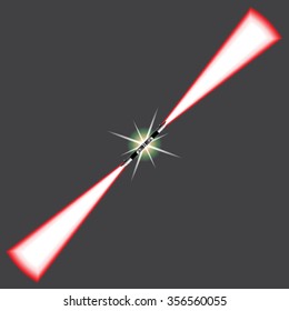 Double Energy Sword reflection, Futuristic Energy Weapon , Futuristic Science Fiction Energy Weapon. Isolated Vector Illustration.