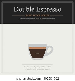 Double Espresso Guide Cup Of Coffee And Coffee Menu Set Vector Illustration