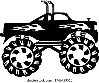 Double exhaust monster truck on white backgroun. VECTOR