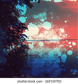 Double exposure background with textured paper and sea