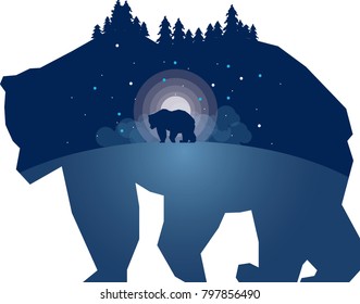 Double exposure bear illustration 