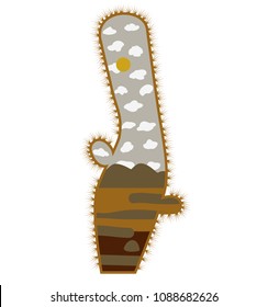 Double exposure cactus and desert Vector Illustration