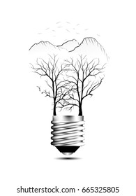Double exposure drawing of contact eye close-up with black and white background , Look at nature and tree branch on the future into part keyhole