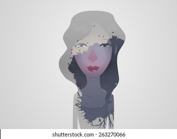Double exposure girl: Tree concept