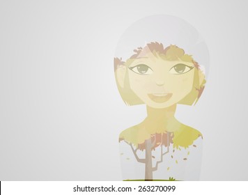Double exposure girl: Tree concept