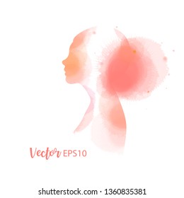 Double exposure illustration. Woman silhouette plus abstract water color painted. Digital art painting.Vector illustration