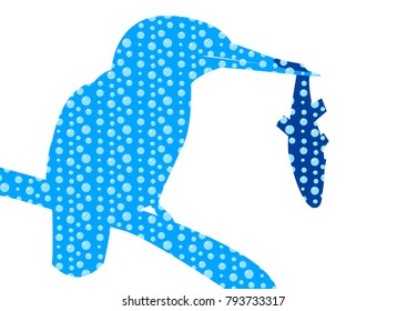 double exposure kingfisher shadow on a branch with fish in its beak on the white background