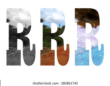 Double exposure landscape with letter. Modern stylish logo. Design element with road street summer. Vector logotype template.  Stylized letter R. logo design double exposure photo Picture for printed