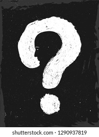 Double exposure. man is the question. The face of the man in the question mark. Solution concept. Vector illustration grunge style