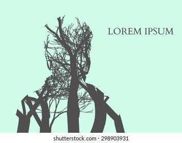 Double exposure Man Silhouette and tree. Double exposure Vector illustration.