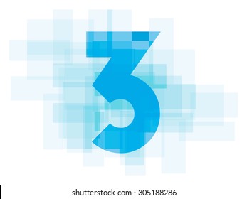 Double exposure number 3 on white background.Vector illustration. Blue color double exposure number. three 3